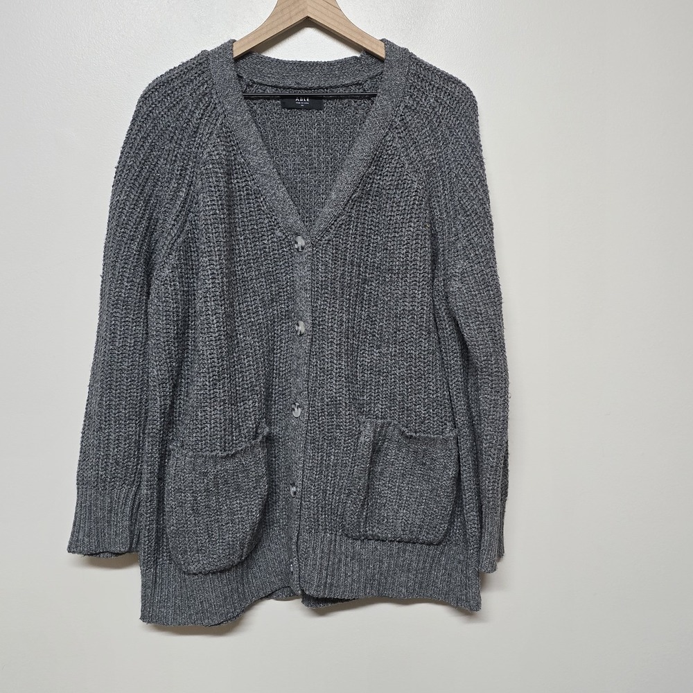 ABLE Women's Chunky Knit‎ Cardigan Sweater Gray Button Front Pockets XXL